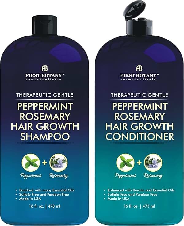 First Botany, Peppermint Rosemary Hair Regrowth and Anti Hair Loss Shampoo and Conditioner Set - Daily Hydrating, Detoxifying, Volumizing Shampoo and Fights Dandruff For Men and Women 16 fl oz x 2 - Product Image