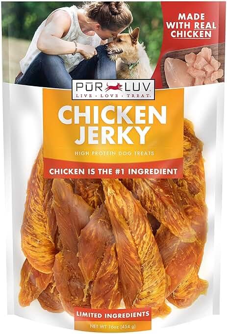 Pur Luv Chicken Jerky Dog Treats, Made with 100% Real Chicken Breast, 16 Ounces, Healthy, Easily Digestible, Long-Lasting, High Protein, Satisfies Dog's Urge to Chew - Product Image