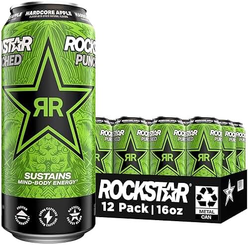 Rockstar Energy Drink Punched Hardcore Apple, 16oz Cans (12 Pack) - Product Image