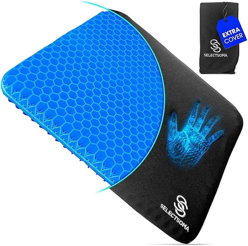 SelectSoma Double-Thick Gel Seat Cushion for Long Sitting Pressure Relief for Back, Sciatica, Coccyx, Tailbone Pain - Cushion for Airplane Travel, Office Chair, Wheelchair, Car & Truck - Egg Seat Pad - Product Image