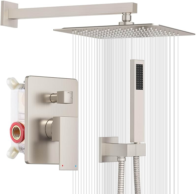 ESNBIA Shower System,10 Inches Shower Faucet Set with Pressure Balance Valve, Rain Shower Head with Handheld Spray Combo, Brushed Nickel - Product Image
