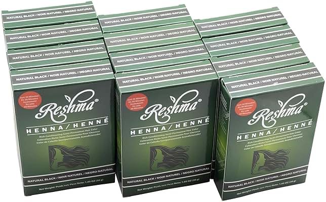 Reshma Beauty 30 Minute Henna Hair Color Infused with Plant - Based Lawsonia Inermis 100% Gray Coverage for Soft, Shiny Hair, Hair Dye—12.6 oz Pack of 12 (Black) - Product Image