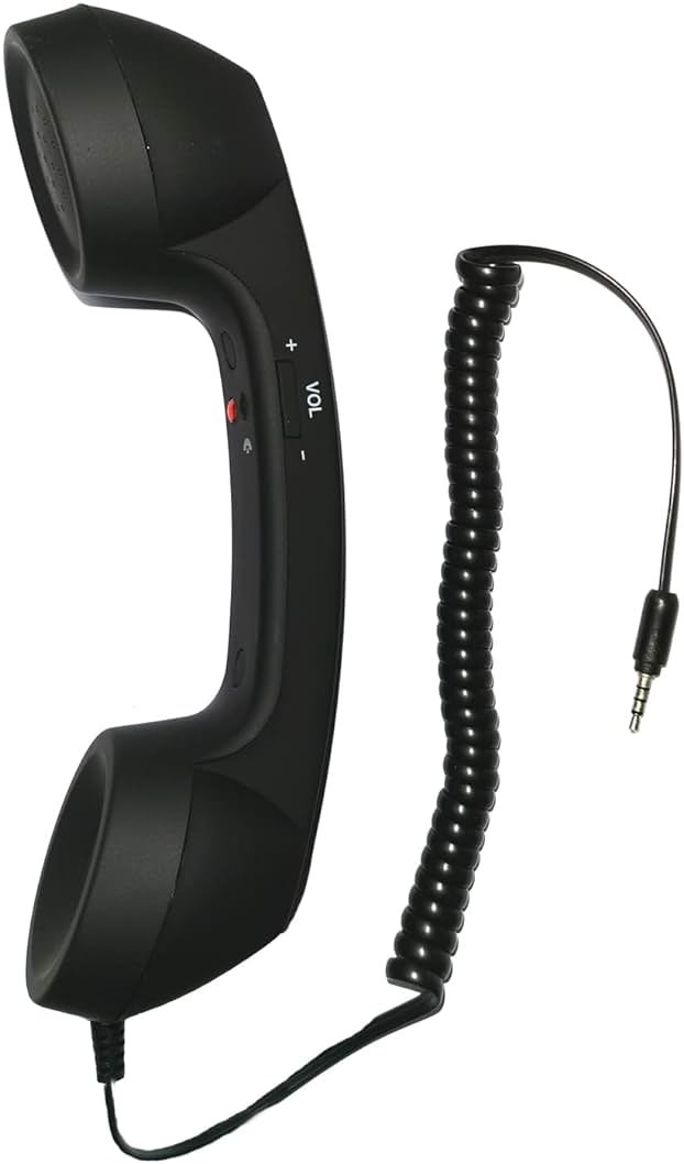 YTYKINOY Retro 3.5mm Telephone Handset Cell Phone Receiver Mic Microphone Speaker for iPhone iPad Mobile Phones Cellphone Smartphone (Black) - Product Image