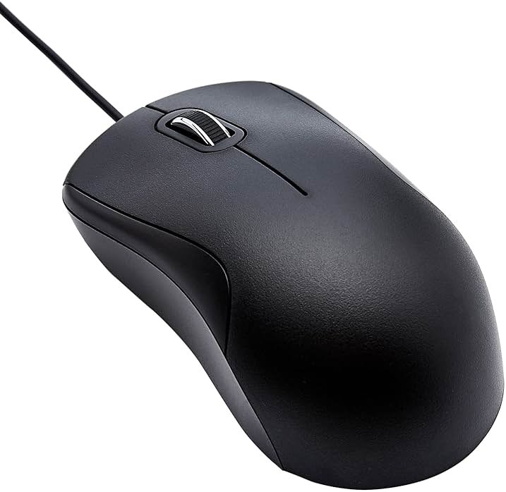 Amazon Basics 3-Button USB Wired Mouse with Precision Scroll Wheel, 1000 DPI, Ergonomic Grip, Plug and Play, 6-foot Cable, Black - Product Image