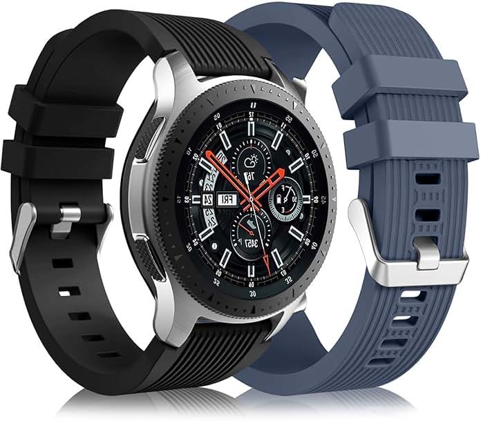Lerobo [2 Pack Band Compatible with Samsung Galaxy Watch 3 45mm/Galaxy Watch 46mm Bands/Gear S3 Frontier, 22mm Smart Watch Band Silicone Casual Straps Accessories for Women Men Black/Blue Gray - Product Image
