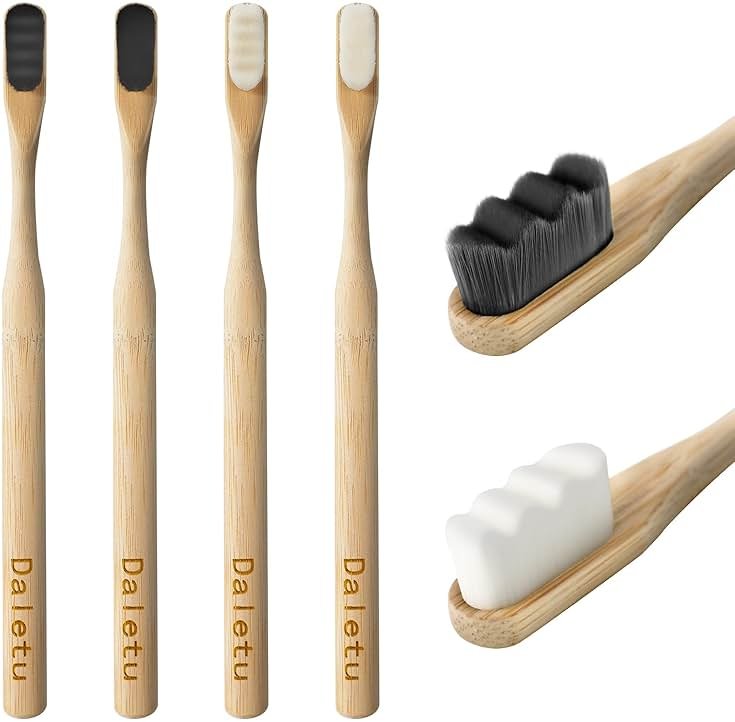 Daletu Extra Soft Bamboo Toothbrushes for Sensitive Gums, 20000 Extra Soft Bristle Toothbrushes for Adults, Eco-Friendly, Natural Wooden Organic Micro Nano Bamboo Bristle Toothbrush - 4 Pack - Product Image