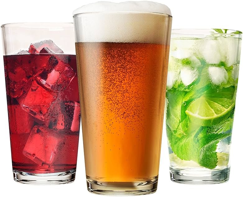 Drinking Glasses Set of 12-16 oz Glass Cups - Pint & Beer Glasses - Dishwasher Safe Water Glasses - Highball Tumblers - Product Image