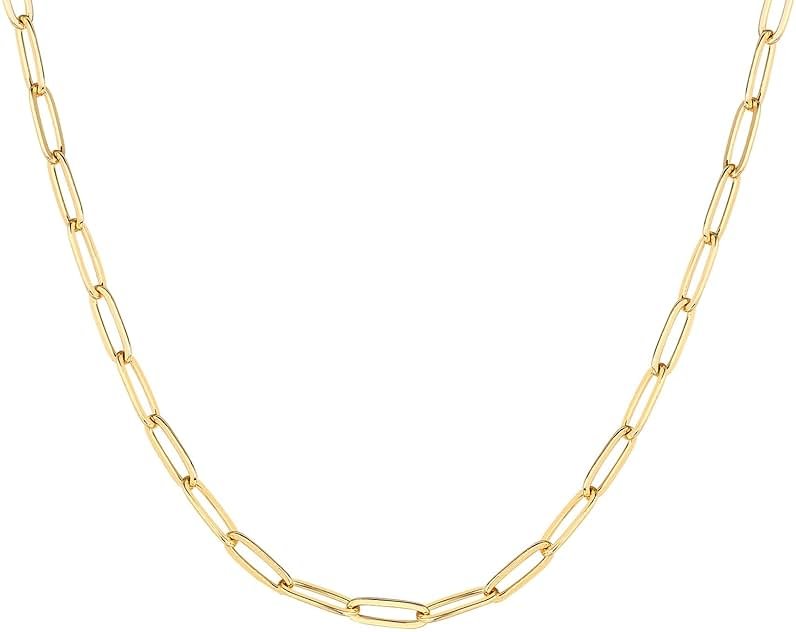 PAVOI 14K Gold Plated Curb Paperclip Box Sphere Bead Snake Herringbone and Figaro Chain Adjustable Necklace - Product Image