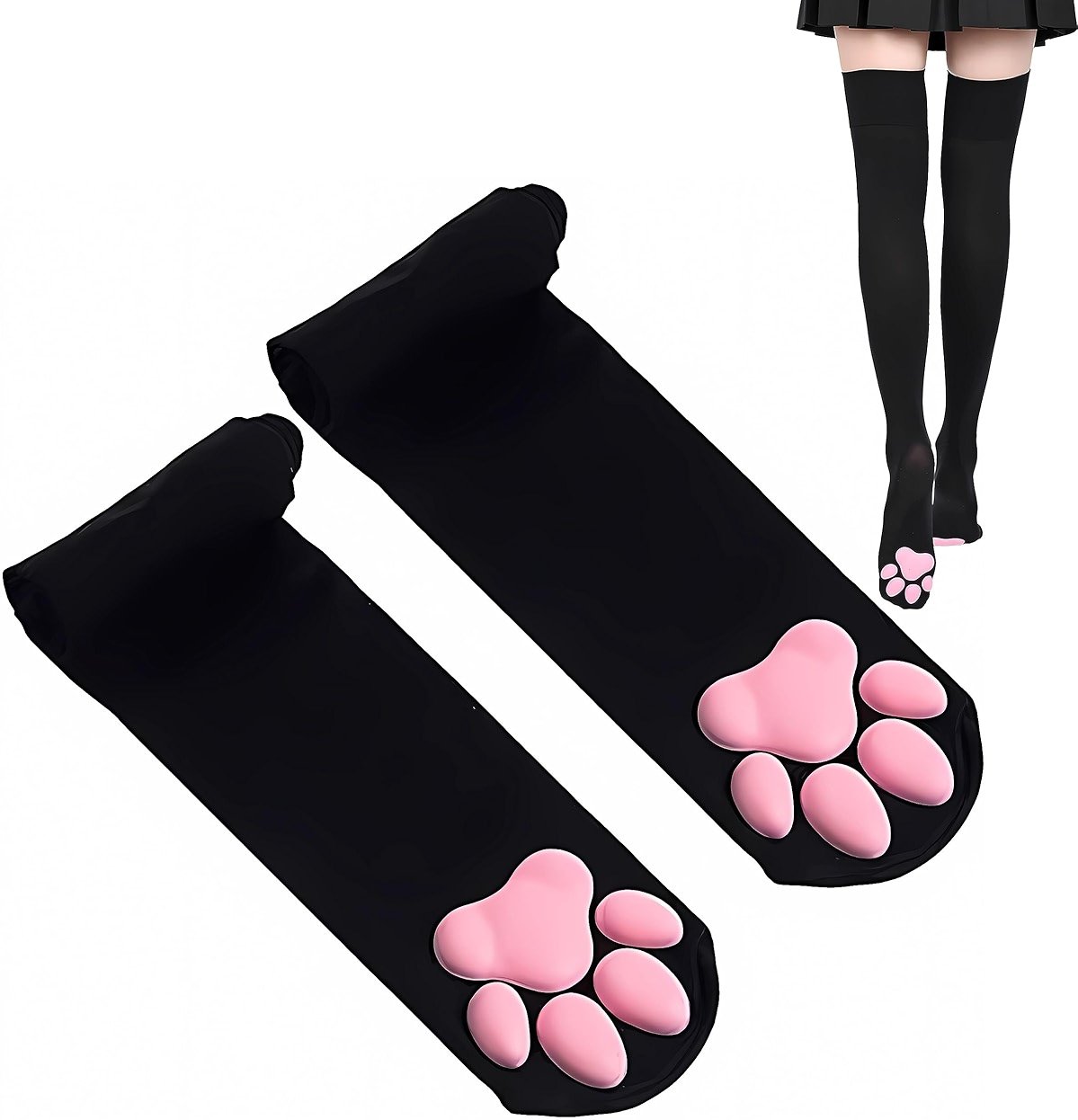 Cat Paw Thigh High Socks Golves, Cute Soft 3D Toe Beans Socks Mittens Kitten Claw Pad Socks for Girl Women Cosplay Set… - Product Image