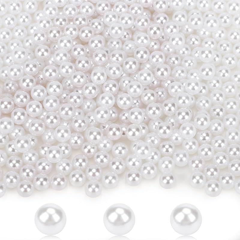 Suream White 1300Pcs Vase Fillers Pearls, 8mm/0.31in Faux Plastic Pearls for Crafts No Hole, Decorative Bulk Filler Beads for Home Centerpiece, Makeup Brush Holder, Wedding Candles, Table Scatter - Product Image