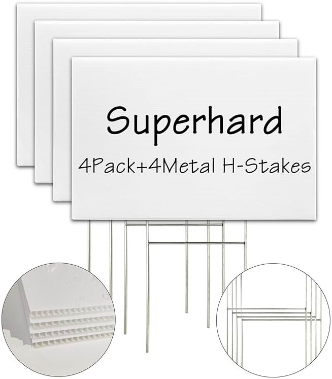 Blank Yard Lawn Signs, 4 Pack 18 x 12 Inches White Plastic For Happy Birthday,Garage Sale, Rent, Guidepost Decorations, Blank Lawn Signs With Stakes - Product Image