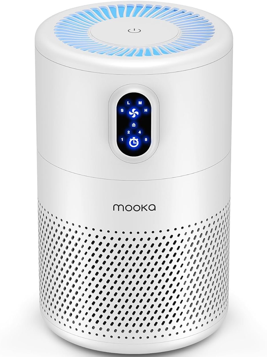 MOOKA Air Purifiers for Home Large Room up to 1076ft², H13 True HEPA Air Filter Cleaner, Odor Eliminator, Remove Smoke Dust Pollen Pet Dander, Night Light, B-D02L White - Product Image