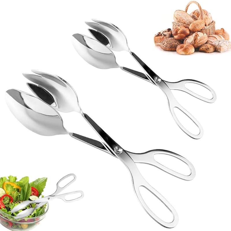 2 PACK Buffet Tongs,Stainless Steel Salad Tongs,Serving Tongs for Home Kitchen,Cake,Bread,Catering,Party,Barbecue,Seafood,Frying(10Inch and 8Inch) - Product Image
