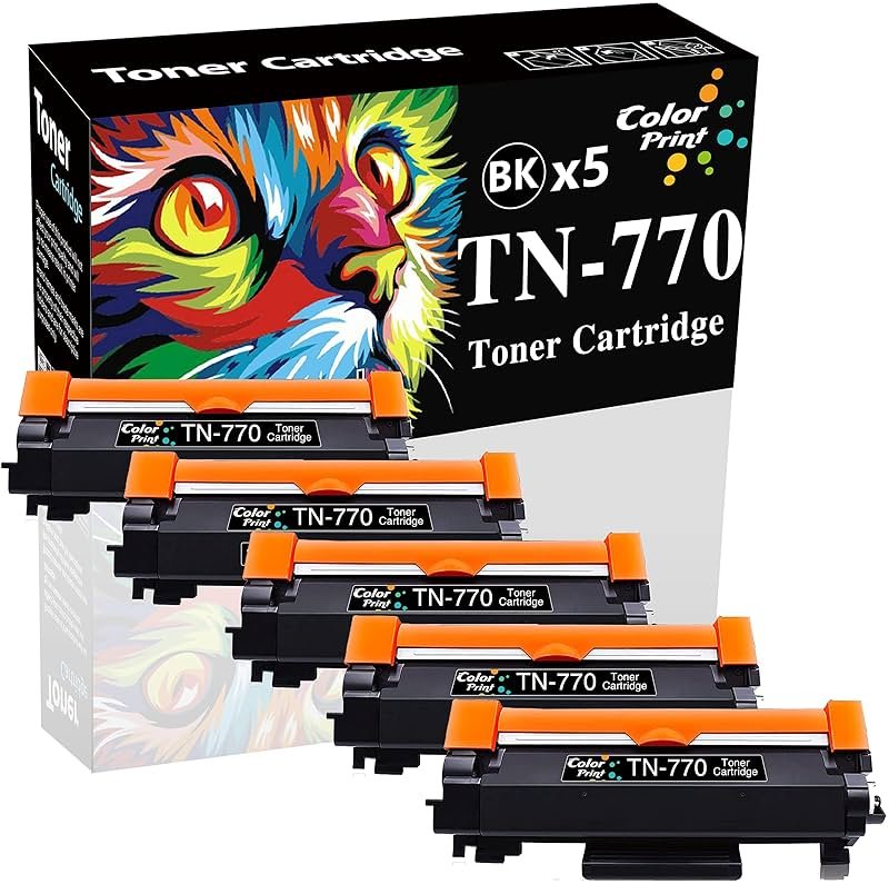 Color Print Compatible TN 770 Toner Cartridge Replacement for Brother TN770 Black High Yield for HL-L2370DW HL-L2370DWXL MFC-L2750DW MFC-L2750DWXL HL L2370DW L2750DW XL Laser Printer (5-Pack, TN 770) - Product Image