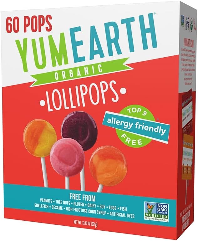 YumEarth Organic Pops Variety Pack, 60 Fruit Flavored Favorites Lollipops, Allergy Friendly, Gluten Free, Non-GMO, Vegan, No Artificial Flavors or Dyes - Product Image
