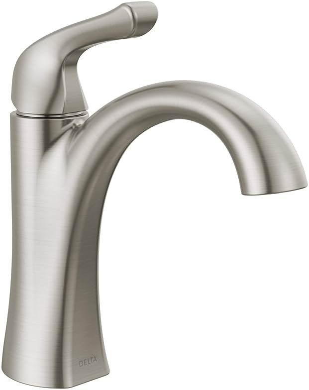 Delta Arvo Brushed Nickel Bathroom Faucet 1 Hole, Single Hole Bathroom Sink Faucet for Vanity, Push-Pop Drain Assembly, Spotshield Stainless 15840LF-SP - Product Image