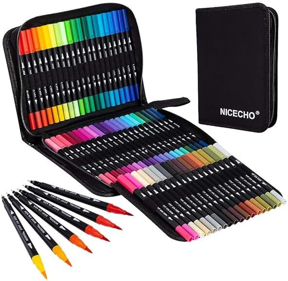 Nicecho 60 Colors Markers for Adult Coloring Books, Dual Brush Art Marker Pens - Fineliner & Brush Pen for Journaling, Calligraphy, Drawing, Sketching - Product Image