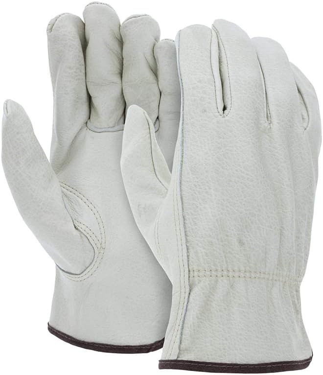 ATERET 12 Pairs Medium Heavy Duty Durable Cowhide Leather Work Gloves I Driver Gloves for Truck Driving, Warehouse, Gardening, Farming - Product Image