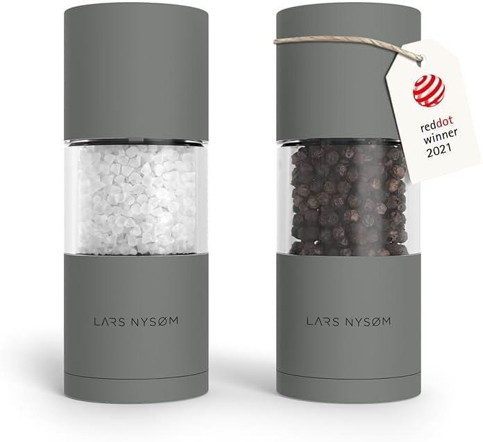 LARS NYSØM Salt and Pepper Grinder Set, Manual Salt and Pepper Mills with Adjustable Ceramic Grinder, Design Spice Shaker Set (Ash Gray) - Product Image