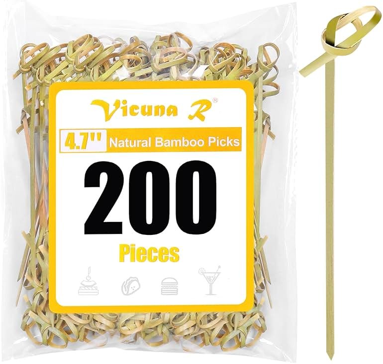 200PCS Cocktail Picks Bamboo Skewers for Appetizers, Fancy Toothpicks for Appetizers, 4.7 Inch Long Decorative Knot Bamboo Cocktail Sticks for Party Drinks Food Fruit Charcuterie Boards Accessories - Product Image