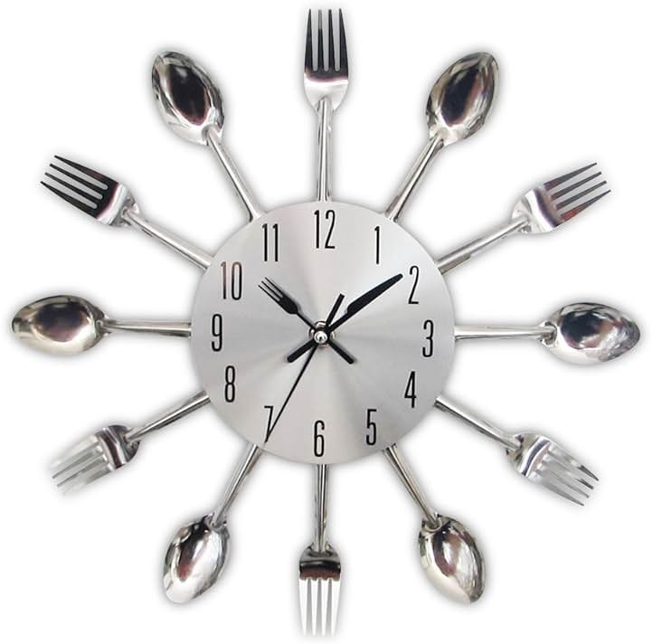 Timelike Kitchen Wall Clock, 3D Removable Modern Creative Cutlery Kitchen Spoon Fork Wall Clock Mirror Wall Decal Wall Sticker Room Home Decoration - Product Image
