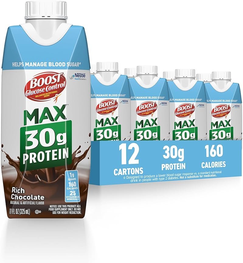 BOOST Glucose Control Max 30g Protein Nutritional Drink, Rich Chocolate, 11 Fl Oz (Pack of 12), Packaging May Vary - Product Image