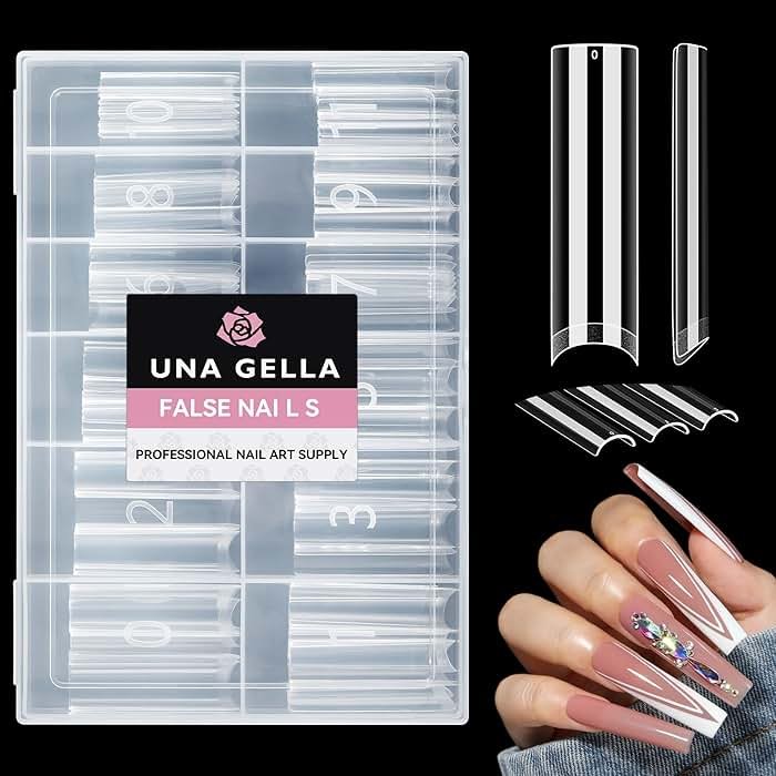 UNA GELLA Nail Tips Square XXL Tips 120 PCS No C Curve Gel Tips Extra Long Square Straight Nails Half Fake Nail Tips No Trace for Acrylic Nails Tips for Home DIY with Box - Product Image