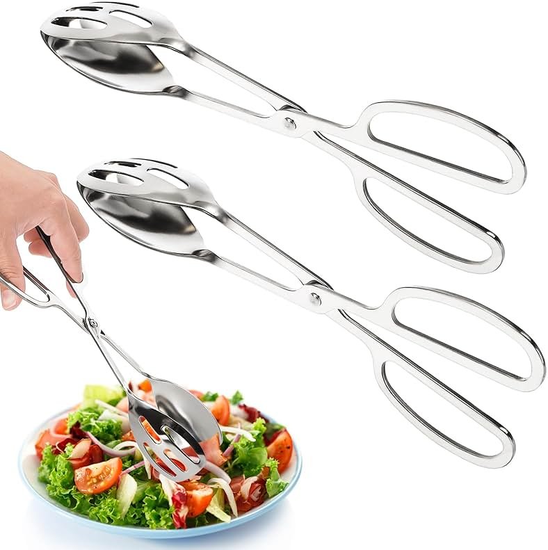 Jucoan 2 Pack Buffet Tongs Salad Tong, 10 Inch Stainless Steel Food Serving Bread Tongs with Scissor Handles for Kitchen, Party - Product Image