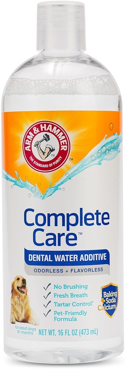 Arm & Hammer Complete Care Dog Dental Water Additive, Odorless Flavorless Daily Oral Care Solution with Baking Soda and Calcium for Plaque, Tartar, and Fresh Breath, 16 Fl Oz - Product Image