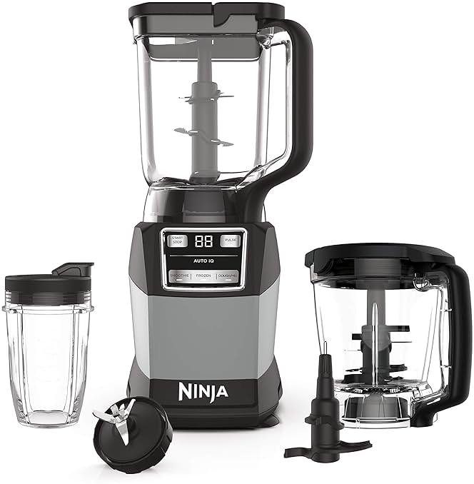 Ninja Blender, Compact Kitchen System, 1200W, 3 Functions for Smoothies, Dough & Frozen Drinks with Auto-IQ, 72-oz.* Blender Pitcher, 40-oz. Processor Bowl & 18-oz. Single-Serve Cup, Grey, AMZ493BRN - Product Image