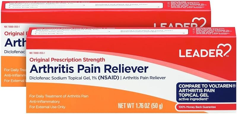 Leader Diclofenac Sodium Topical Pain Relief Gel Tube, Powerful Anti-Inflammatory Gel (Compare to Voltaren), 1.76 Ounce, Pack of 2 - Product Image