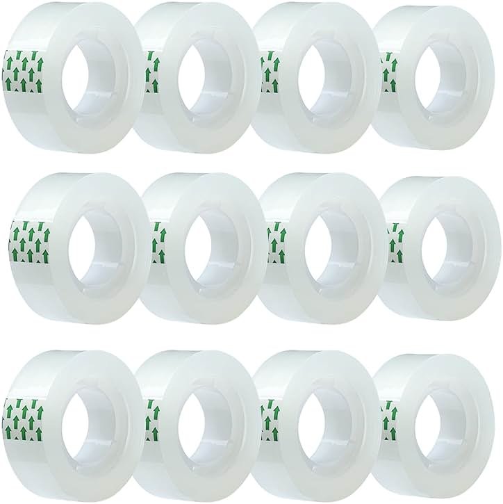 MJUNM Clear Tape Refills Rolls for Dispenser, Transparent Tape, 12 Rolls, 1 inch Core, 3/4 inch x 900 inches - Product Image