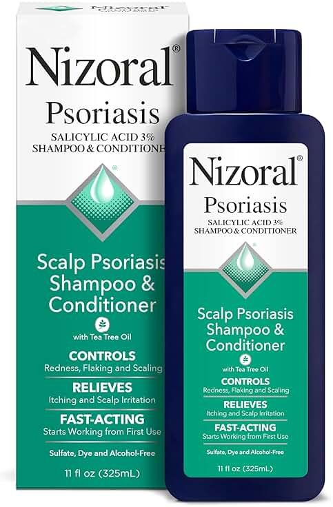 Nizoral Psoriasis Shampoo & Conditioner, 11 Oz, Gentle Scalp Treatment, Relieves Itching and Flaking, Redness and Scaling Effective Scalp Psoriasis Shampoo with Salicylic Acid and Tea Tree Oil - Product Image