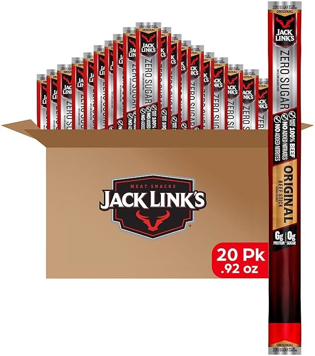 Jack Link's Original Zero Sugar Beef Sticks - (20 Pack) 0.92 oz Meat Sticks - Ready to Eat Protein Snacks - 5g Protein per Serving - Made with 100% Real Beef - Product Image