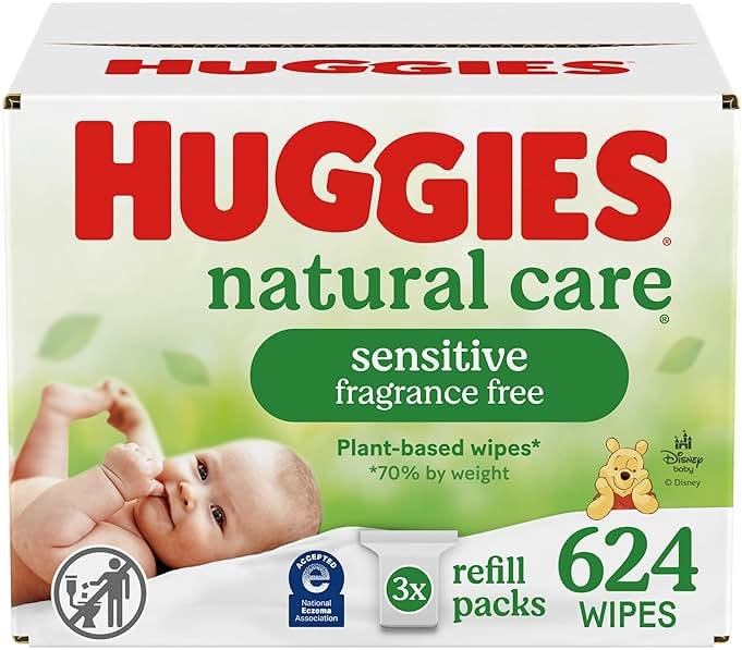 Huggies Natural Care Sensitive Baby Wipes, Hypoallergenic, 99% Purified Water, 3 Refill Packs (624 Wipes Total) - Product Image