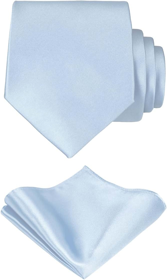 TIE G Solid Satin Woven dyed Color Formal Black Necktie and Pocket Square Sets in Gift Box - Product Image