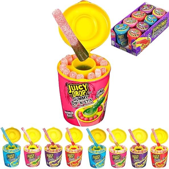 Juicy Drop Gummy Dip 'N Stix - 8 Ct Sweet Gummy Candy & Sour Candy Variety Pack - Assorted Bulk Candy Sticks for Kids Party Favors, Goodie Bag Stuffers & Sweet Treats For Kids - Product Image