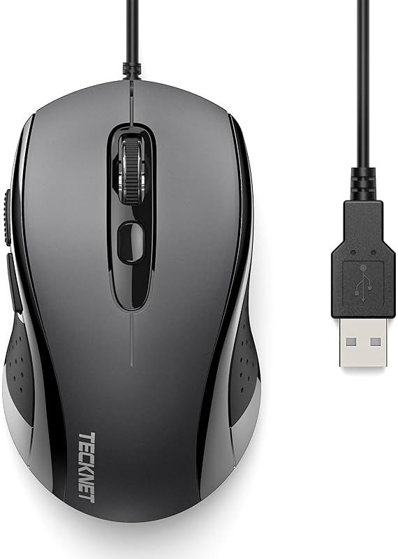 TECKNET USB-A Wired Mouse for Laptop Computer with 2-Button,Home and Office 5FT Corded Mouse, 1600DPI Ergo-Optic Shape PC Mouse Wired for Chromebook,PC,Desktop,Notebook-Black - Product Image