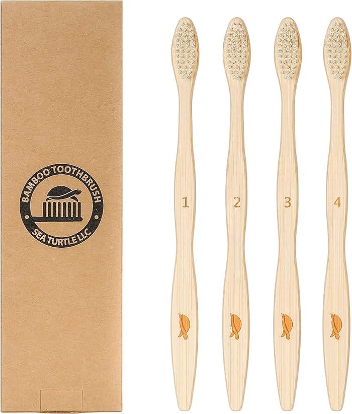 Sea Turtle Plant-Based Bristles, Bamboo Toothbrushes, Soft Natural Toothbrush for Adults (4 Pack) - Product Image