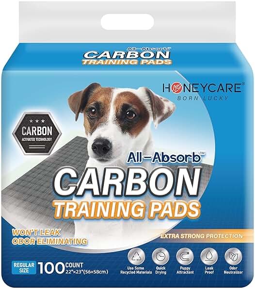 HONEY CARE All-Absorb Puppy Training Pads | Doggie Potty Pads Absorb Eliminating Urine Odor, Ultra Charcoal Dog Pee Pad (Carbon, L 22x23 inch, 100ct) - Product Image
