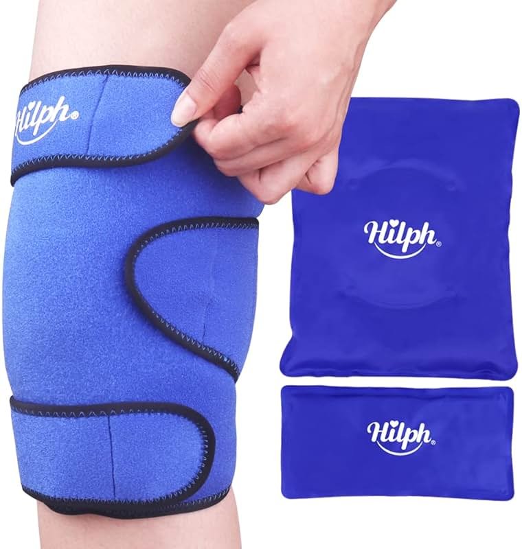 Hilph Knee Ice Pack Wrap, Reusable Adjustable Brace with 2 Gel Hot Cold Packs Around Entire Knee for Pain Relief, Replacement Surgery & Meniscus Tear, ACL, Arthritis, Swelling, Blue - Product Image