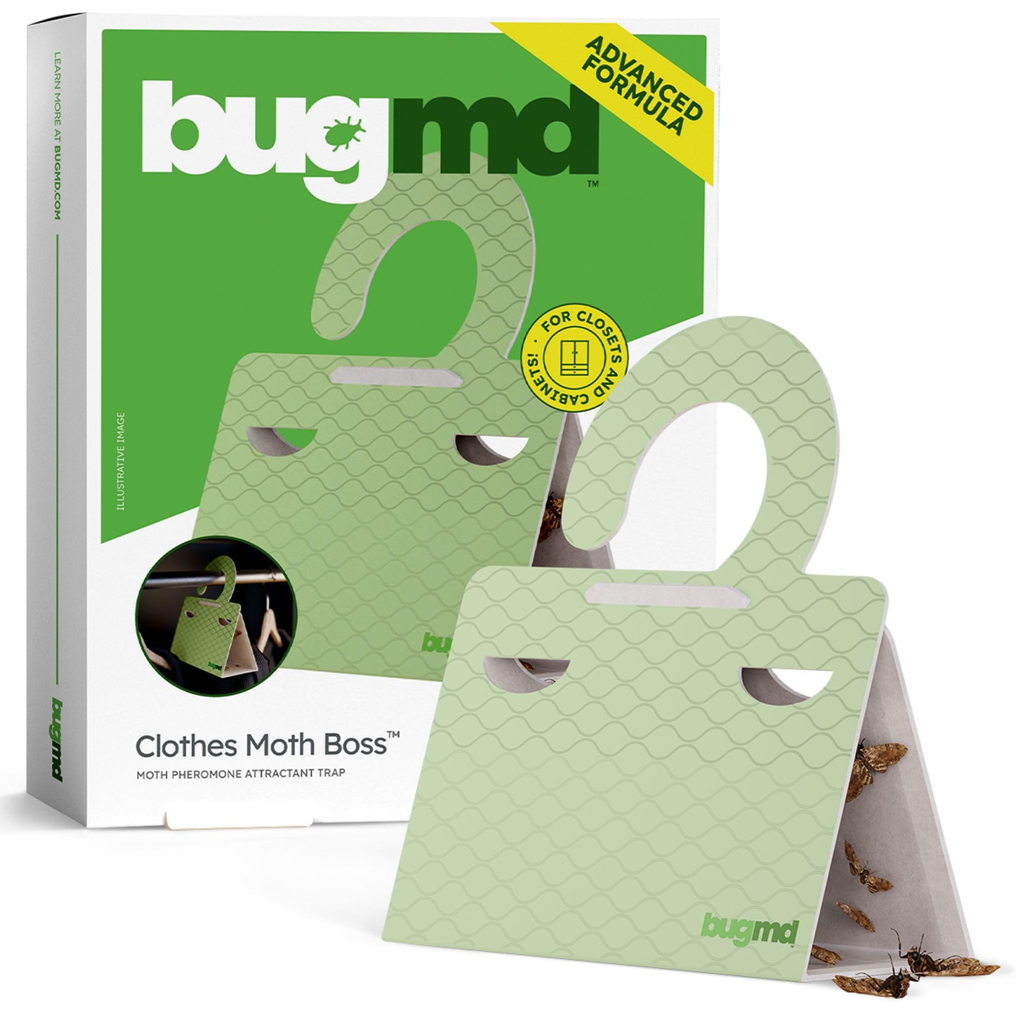 BugMD Clothes & Pantry Moth Traps (6 Count) – Sticky Glue Pheromone-Based Repellent for Closets, Cabinets & Wardrobes – Non-Toxic - Green - Product Image