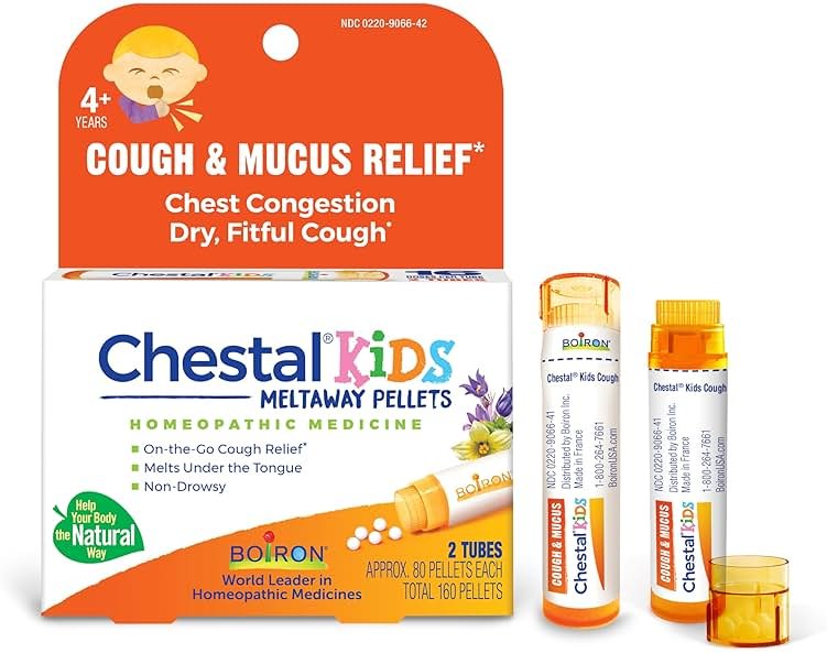 Boiron Chestal Kids Pellets for Cough and Mucus Relief, Nasal or Chest Congestion, and Sore Throat Relief - 2 Count (160 Pellets) - Product Image