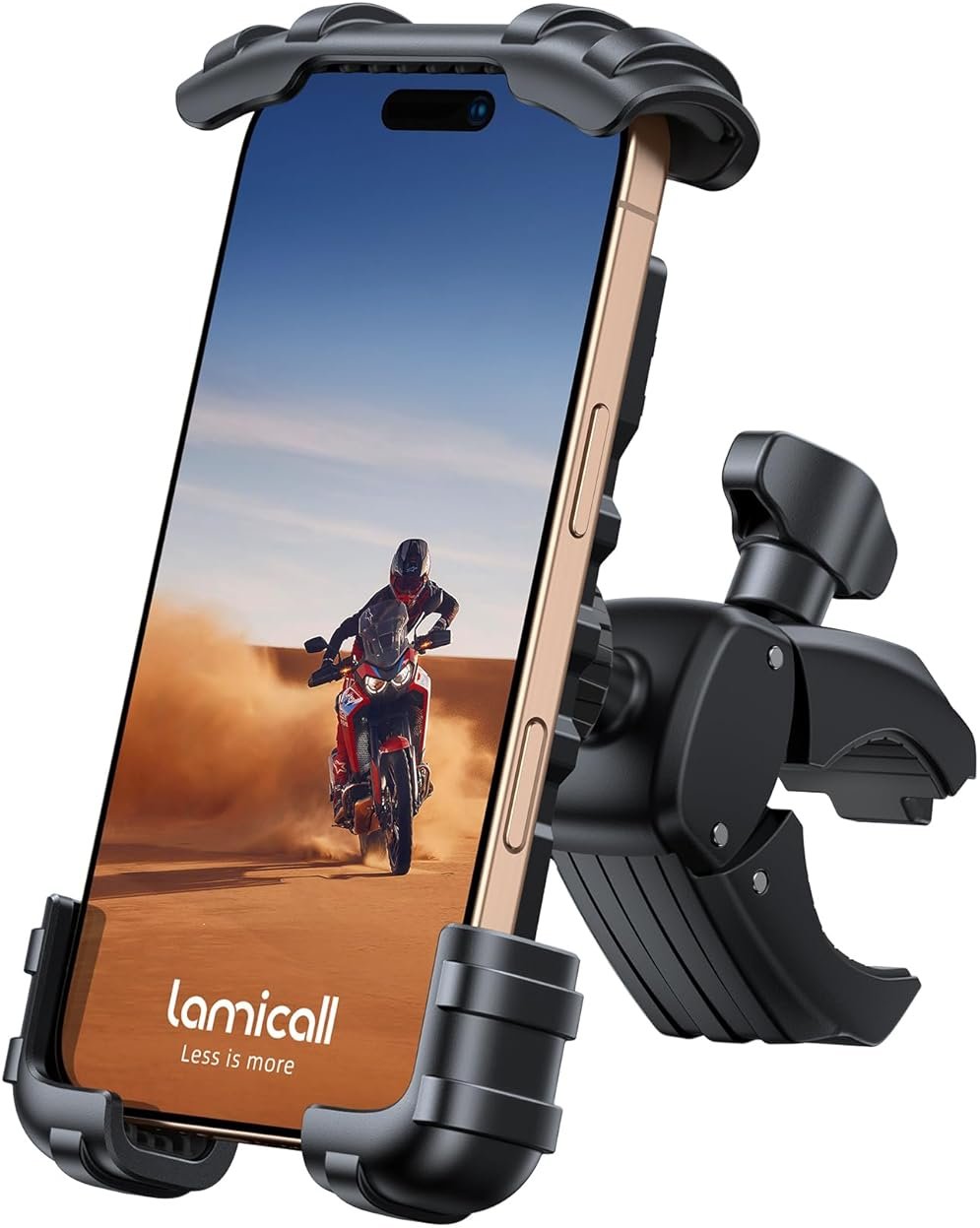 Lamicall Bike Phone Holder Mount - [Lockable & Rotating] Motorcycle Handlebar Phone Mount Clamp, Gifts, E-Bike, ATV Scooter Phone Clip for iPhone Air 17 16 15 14 Pro Max Plus, S20, 4.7-6.8" Cellphone - Product Image
