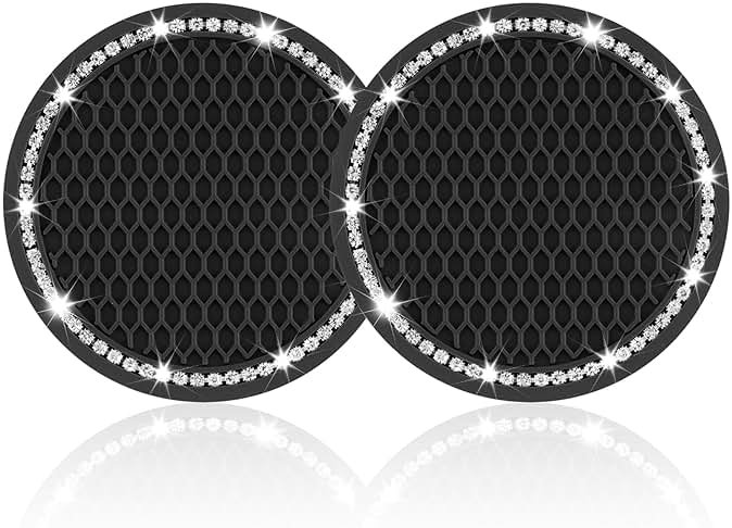 JUSTTOP Car Cup Holder Coaster, Insert 2 Pack Universal Auto Anti Slip, Bling Crystal Rhinestone Car Interior Accessories-Black - Product Image