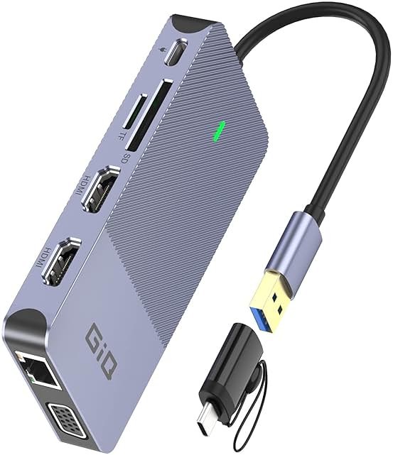 USB Docking Station GIQ USB C HUB USB 3.0 to Dual HDMI VGA Adapter Triple Display USB C Laptop Docking Station Dual Monitor HDMI Splitter Extender Compatible with MacBook M1 M2 M3 M4 M5 USB Dock - Product Image