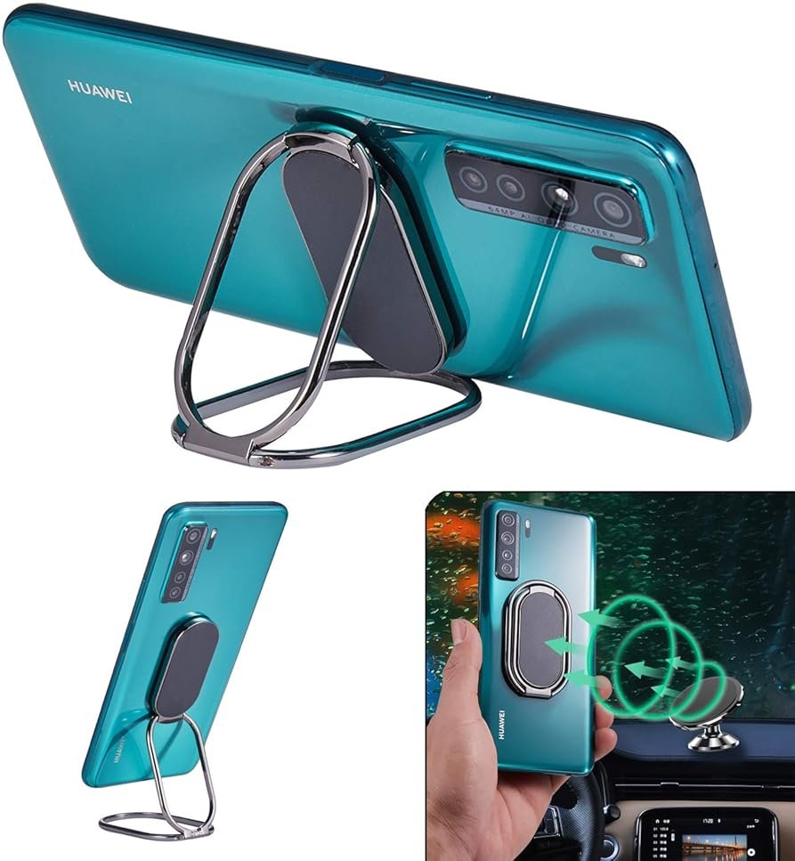 Rimyam Phone Ring Holder Finger Kickstand Foldable Cellphone Stand 360° Rotation Metal Ring Grip Holder for Magnetic Car Mount Compatible with iPhone Samsung All Smartphone - Product Image