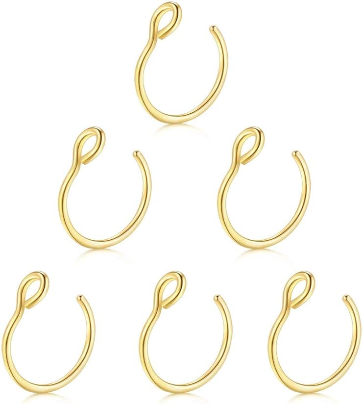 Earmark 20G 5Pcs Adjustable 8MM Fake Nose Rings Hoop in High Polished Surgical Steel | Diameter 8MM | Color Gold - Silver - Black - Rainbow - Product Image