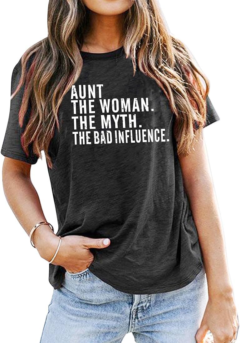 LHBNK Aunt Shirts for Women Auntie T-Shirt Aunt to Be Gifts Casual Letter Print Tee Tops Funny Saying Tops - Product Image