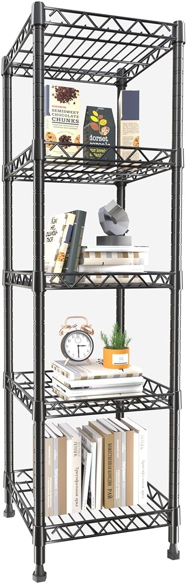 GIOTORENT 5 Tier Standing Shelving Metal Units, Adjustable Height Wire Shelf Display Rack for Laundry Bathroom Kitchen 11.8 W x 11.8 D x 50 H (5-Tier, Black) - Product Image